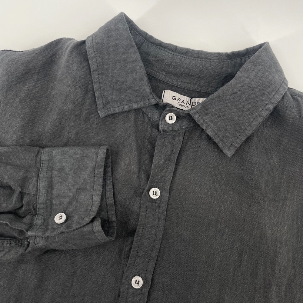 Grand Greece Button Down Mens XL Grey 100% Linen Regular Fit Shirt NWT